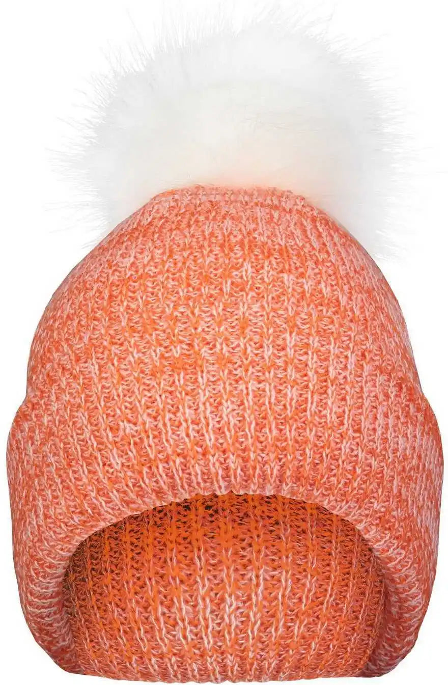 Pacific Headwear P604k Faux Fur Pom Beanie - Orange White - 7’’ - 7 7/8’’
