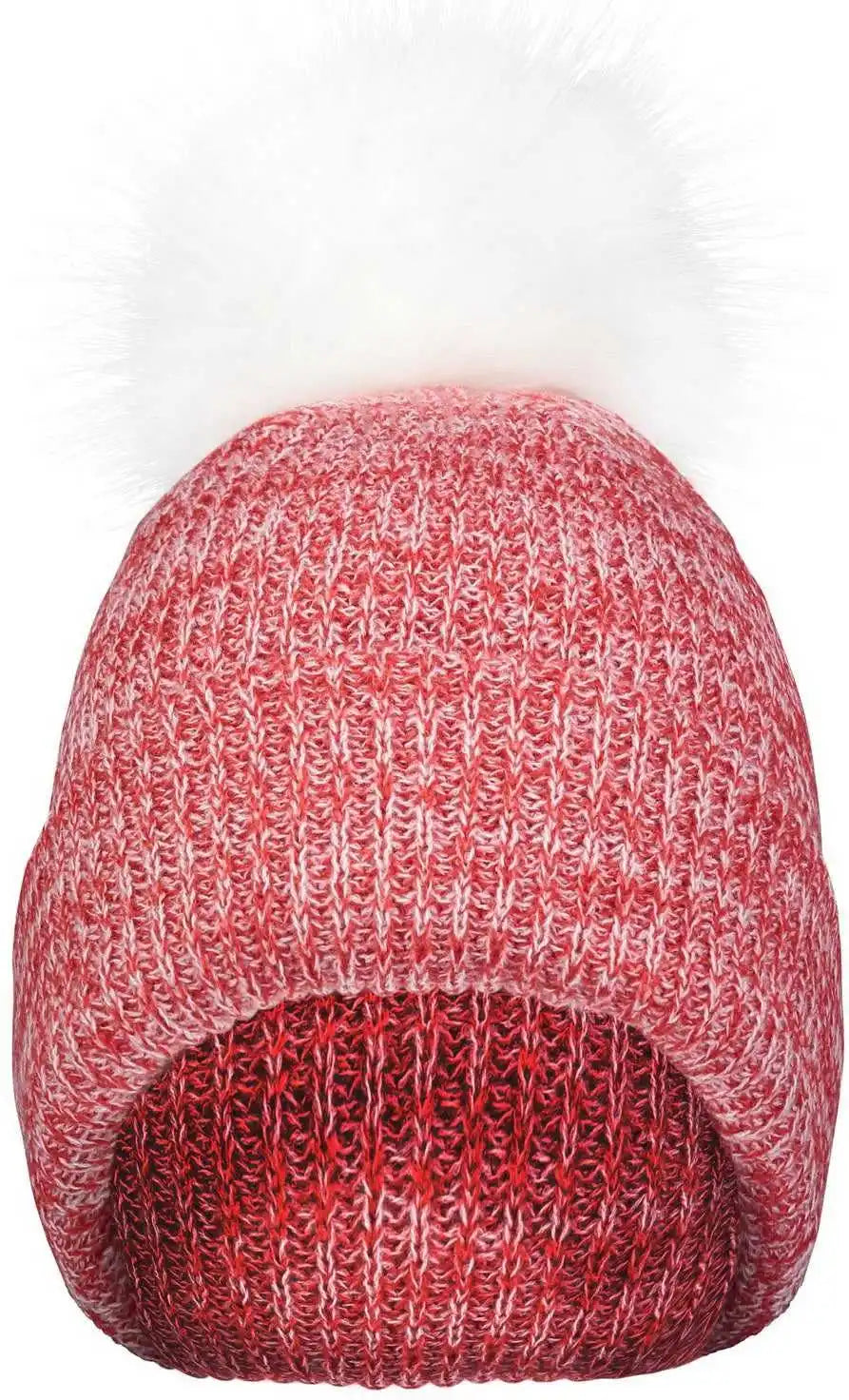 Pacific Headwear P604k Faux Fur Pom Beanie - Red White - 7’’ - 7 7/8’’
