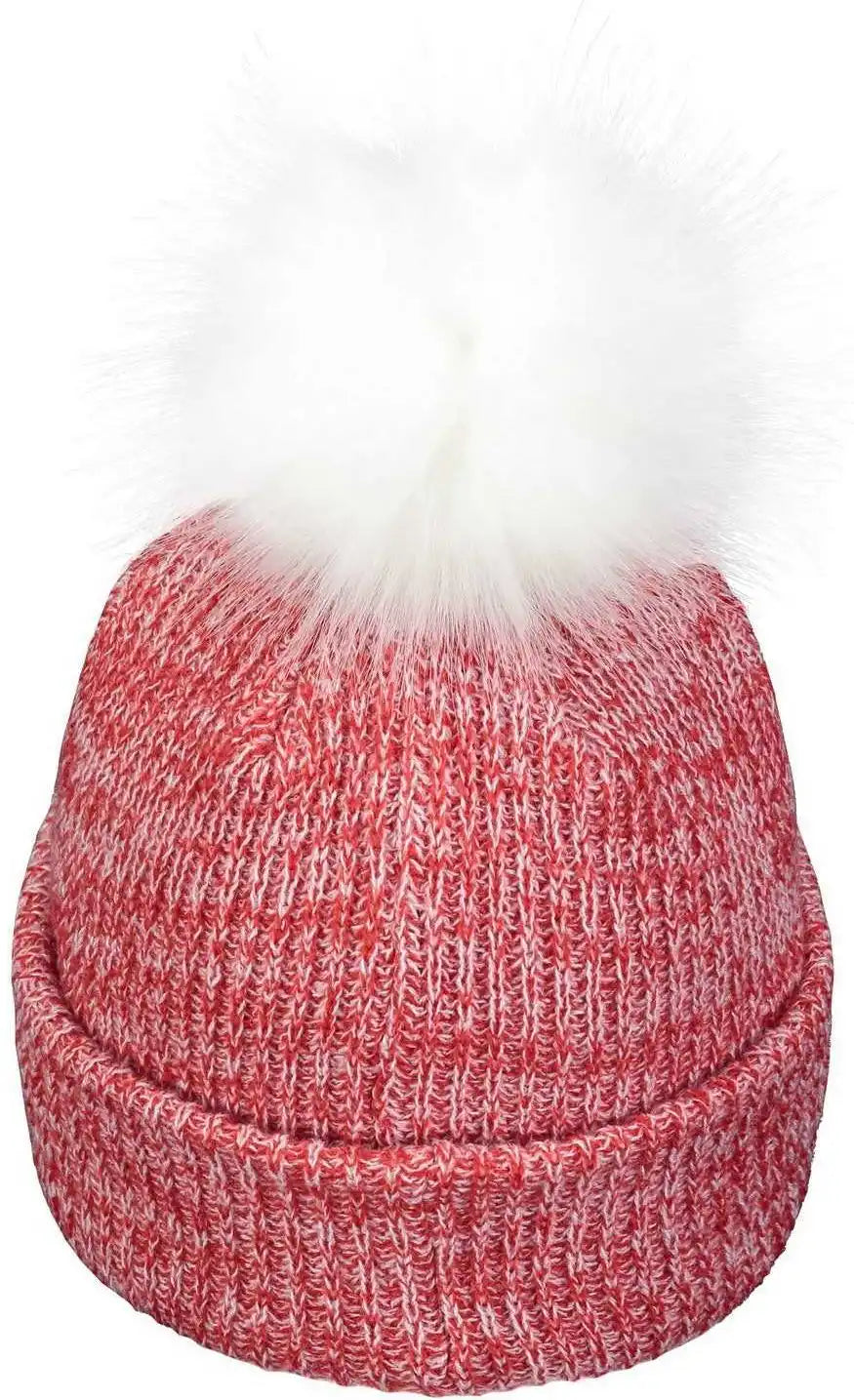 Pacific Headwear P604k Faux Fur Pom Beanie Red White / 7’’ 7 7/8’’
