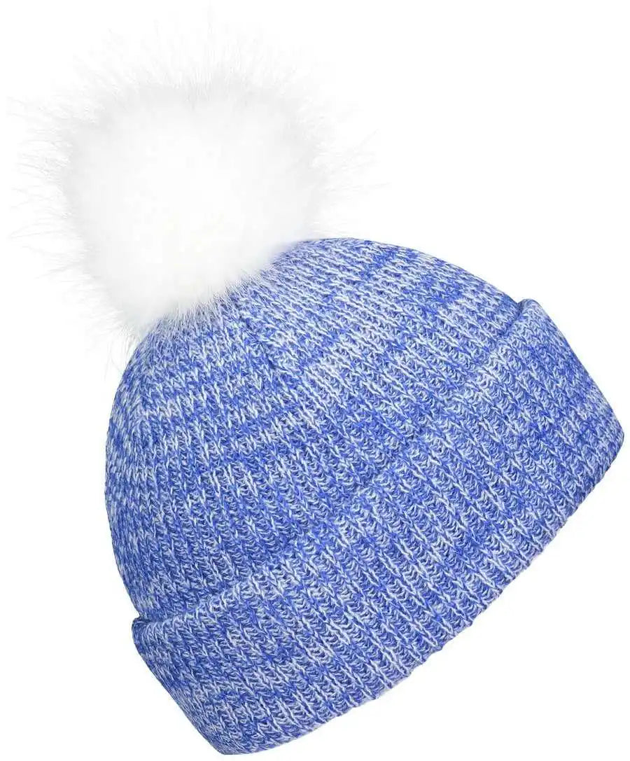 Pacific Headwear P604k Faux Fur Pom Beanie - Royal White - 7’’ - 7 7/8’’