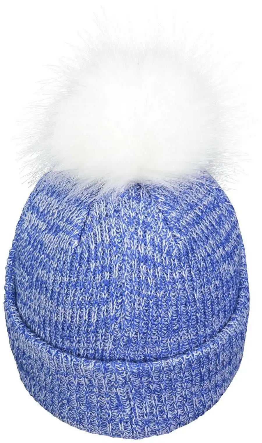 Pacific Headwear P604k Faux Fur Pom Beanie - Royal White - 7’’ - 7 7/8’’