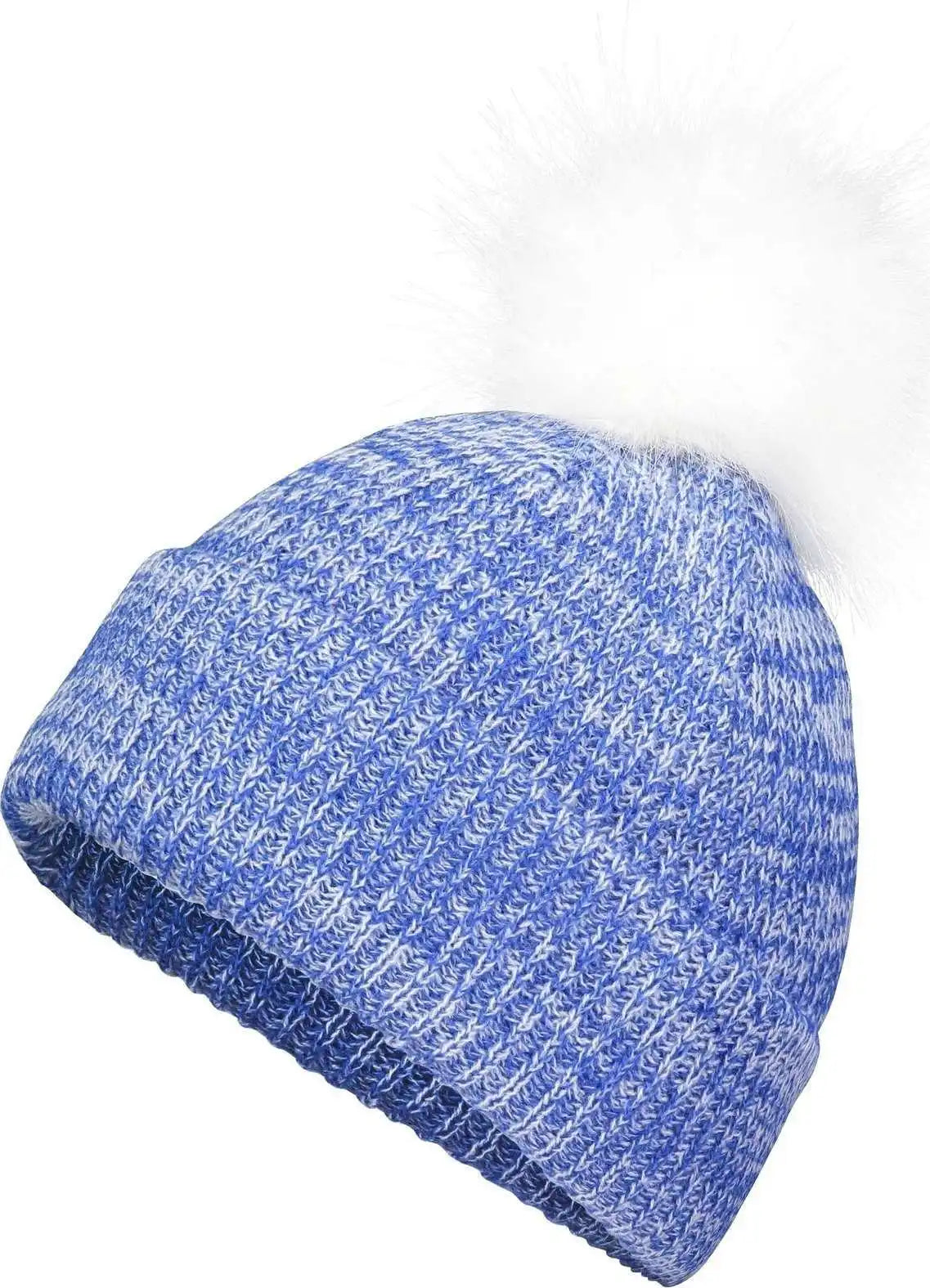 Pacific Headwear P604k Faux Fur Pom Beanie - Royal White - 7’’ - 7 7/8’’