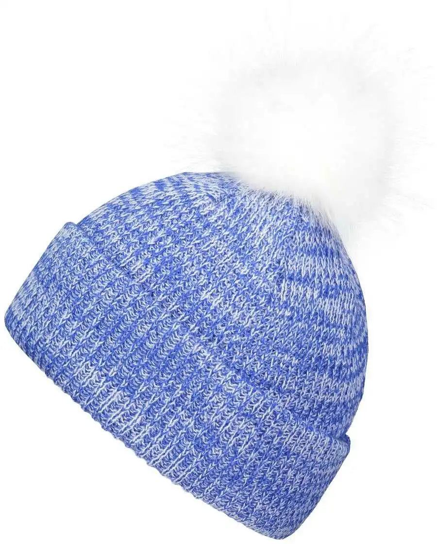 Pacific Headwear P604k Faux Fur Pom Beanie - Royal White - 7’’ - 7 7/8’’