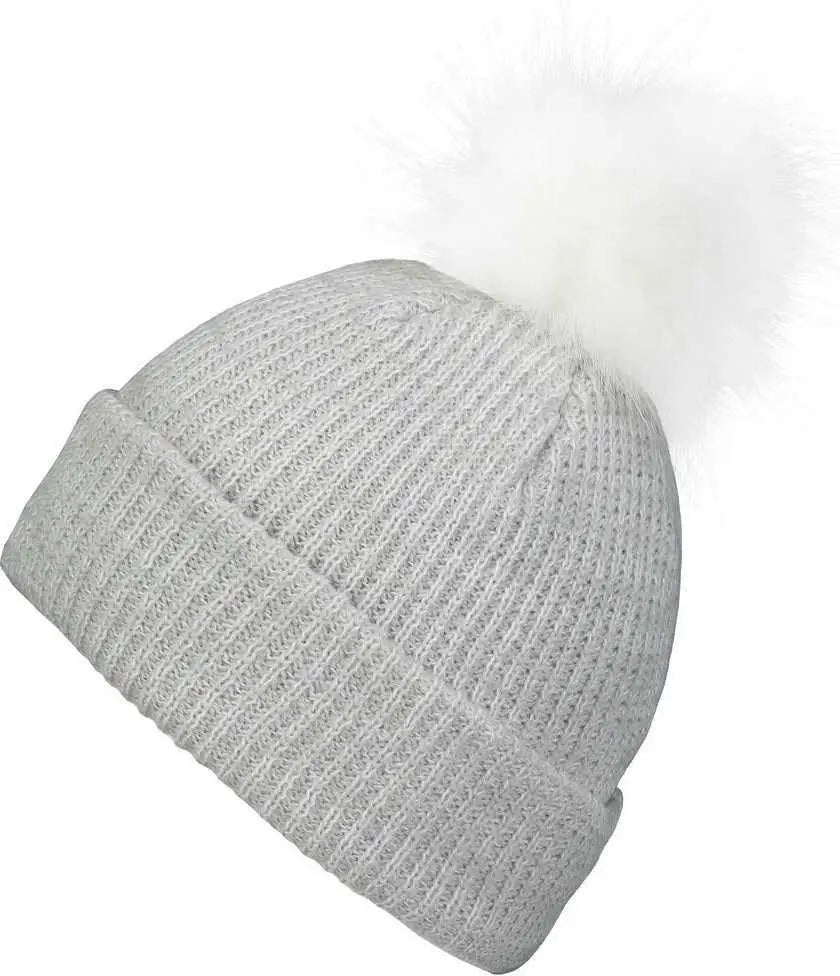 Pacific Headwear P604k Faux Fur Pom Beanie - Silver White