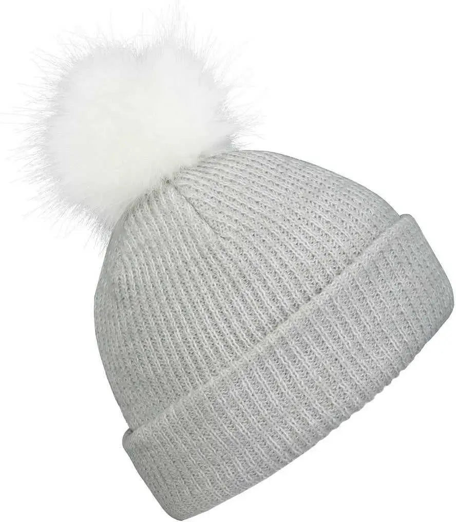 Pacific Headwear P604k Faux Fur Pom Beanie - Silver White
