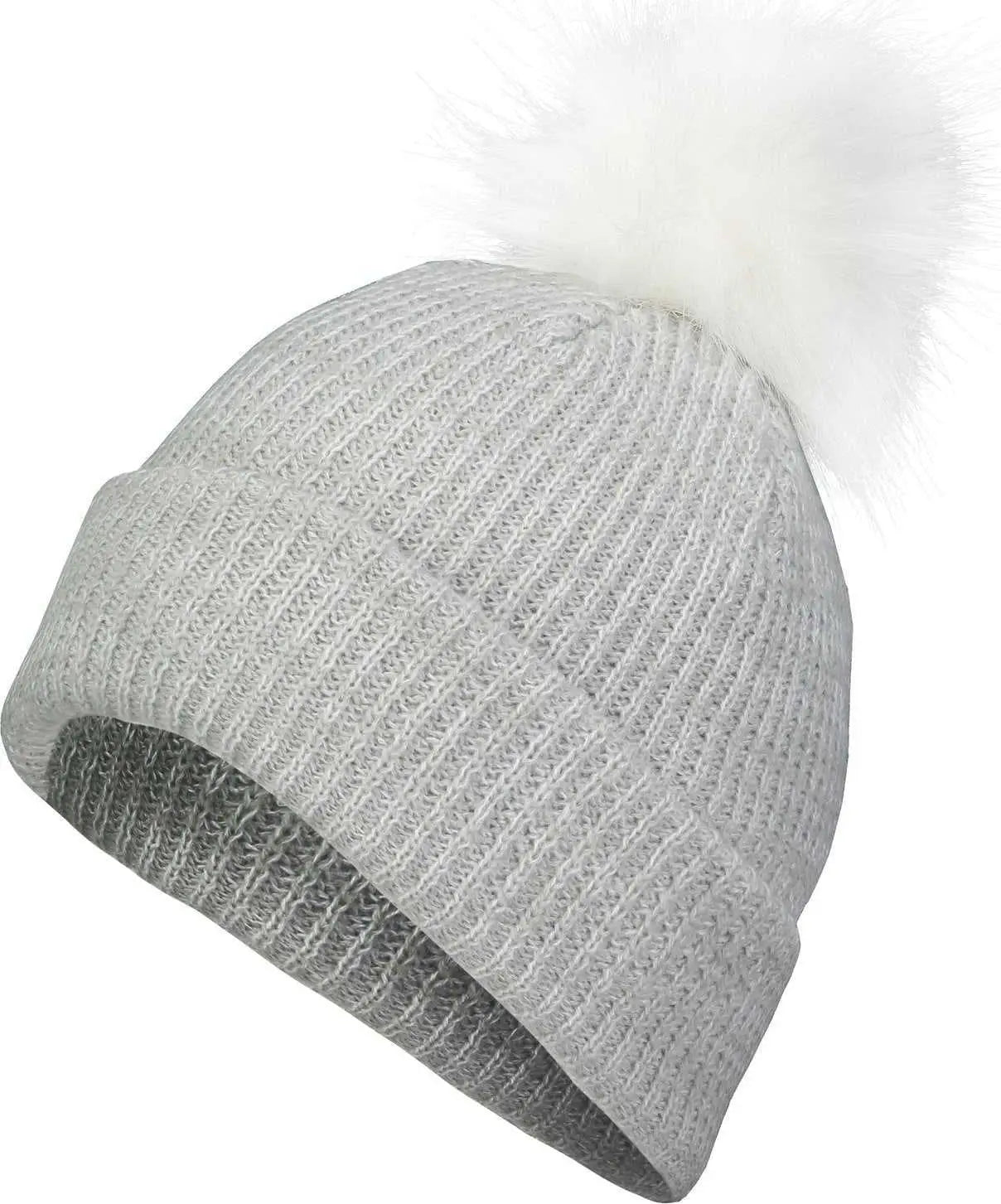 Pacific Headwear P604k Faux Fur Pom Beanie - Silver White