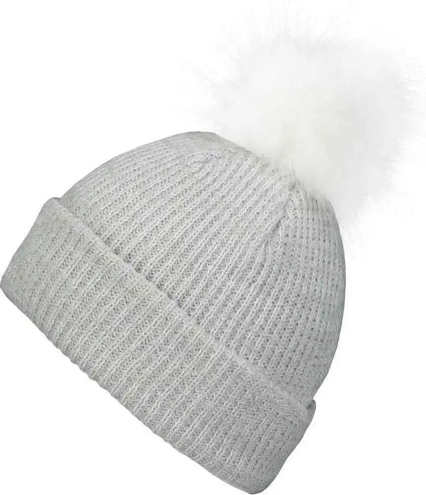 Pacific Headwear P604k Faux Fur Pom Beanie Silver White Light Gray / 7’’ 7 7/8’’