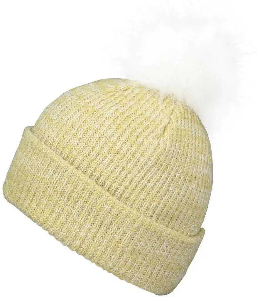 Pacific Headwear P604k Faux Fur Pom Beanie - Vegas Gold White - 7’’ - 7 7/8’’