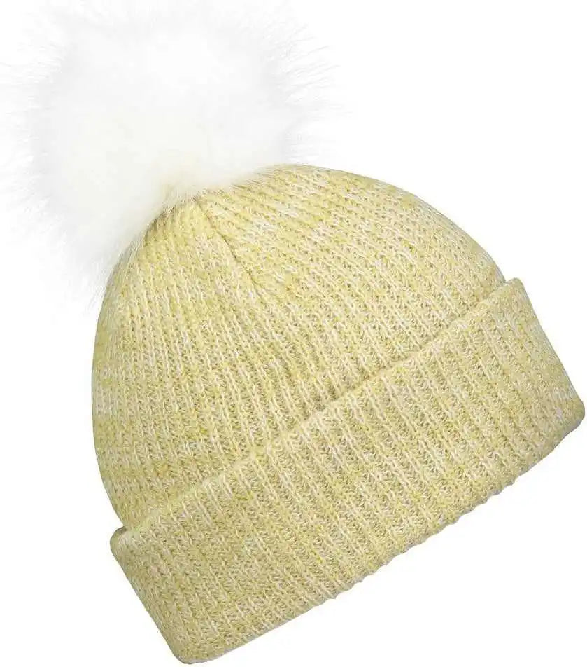 Pacific Headwear P604k Faux Fur Pom Beanie - Vegas Gold White - 7’’ - 7 7/8’’