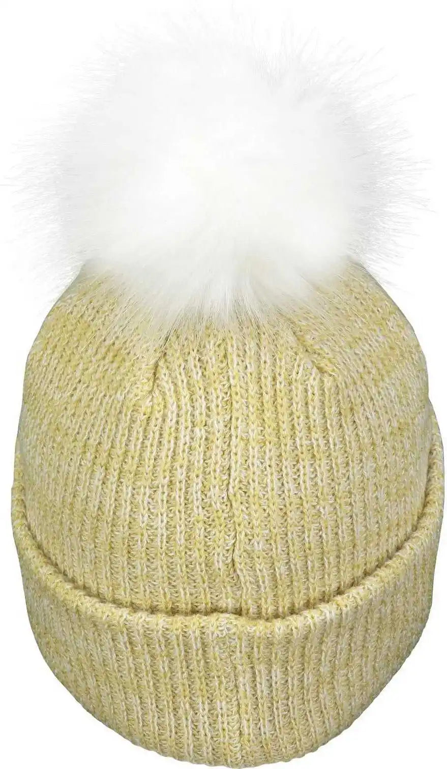 Pacific Headwear P604k Faux Fur Pom Beanie - Vegas Gold White - 7’’ - 7 7/8’’