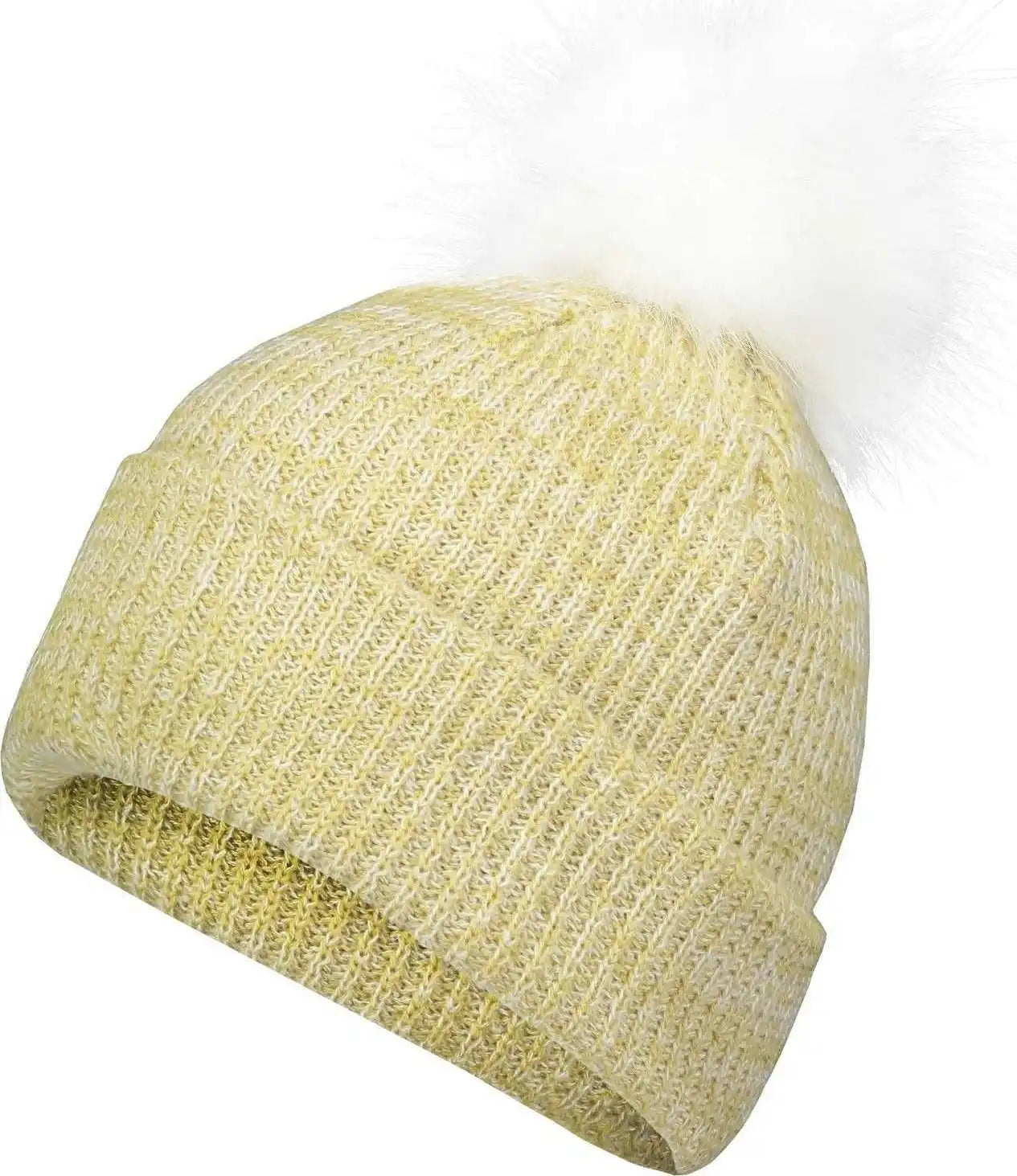 Pacific Headwear P604k Faux Fur Pom Beanie - Vegas Gold White - 7’’ - 7 7/8’’
