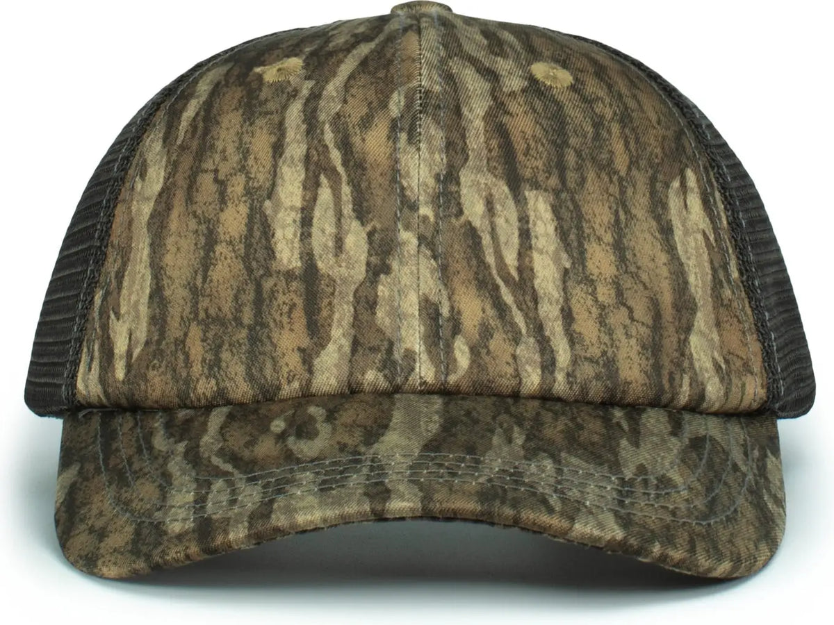 Pacific Headwear P640 Vintage Mossy Oak Trucker Cap - New Burnt Orangettomland Lt Charcoal - Dark Gray / one Size Fits