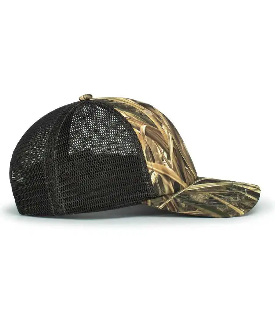 Pacific Headwear P640 Vintage Mossy Oak Trucker Cap - Shadow Grass Blades Lt Charcoal - 7’’ - 7 7/8’’