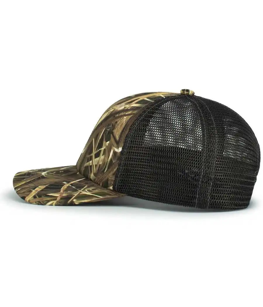 Pacific Headwear P640 Vintage Mossy Oak Trucker Cap - Shadow Grass Blades Lt Charcoal - 7’’ - 7 7/8’’