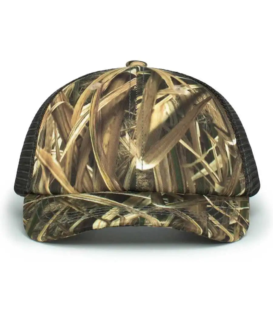 Pacific Headwear P640 Vintage Mossy Oak Trucker Cap - Shadow Grass Blades Lt Charcoal - 7’’ - 7 7/8’’