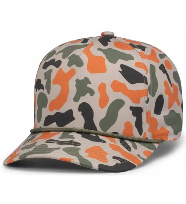 Pacific Headwear P685 Duck Camo 5 Panel Trucker Cap Blaze / 7’’ 7 7/8’’