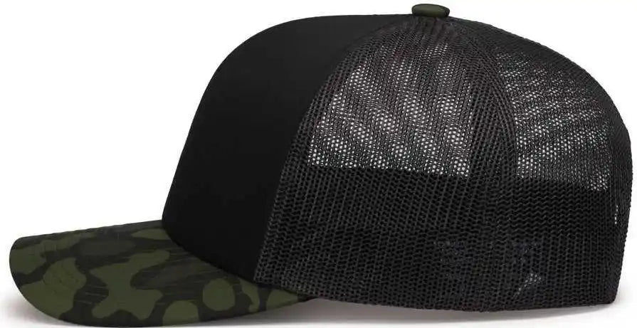 Pacific Headwear P686 Duck Camo Trucker Snapback Cap Black Lt Charcoal Woodland / 7’’ 7 7/8’’