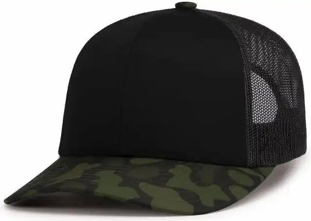 Pacific Headwear P686 Duck Camo Trucker Snapback Cap - Black Lt Charcoal Woodland - 7’’ - 7 7/8’’