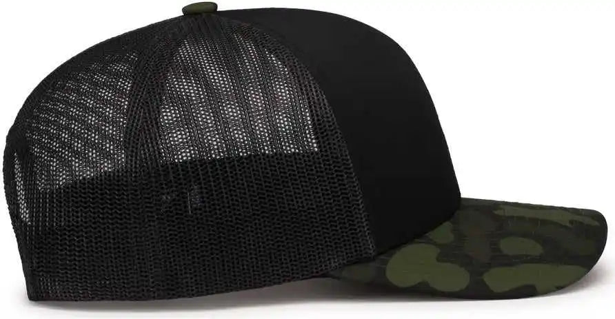 Pacific Headwear P686 Duck Camo Trucker Snapback Cap Black Lt Charcoal Woodland / 7’’ 7 7/8’’