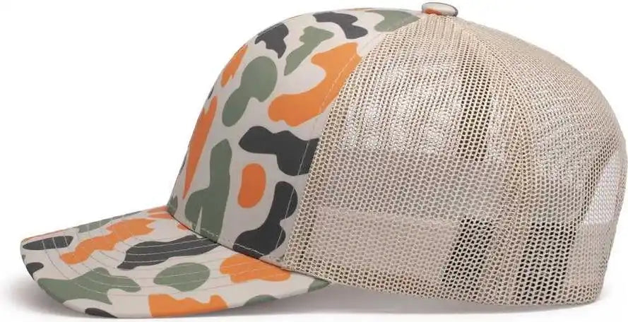 Pacific Headwear P686 Duck Camo Trucker Snapback Cap Blaze Khaki / 7’’ 7 7/8’’