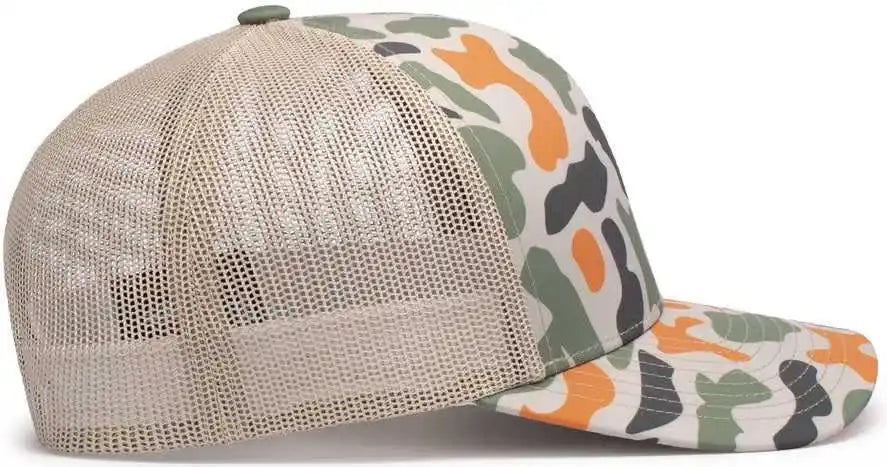 Pacific Headwear P686 Duck Camo Trucker Snapback Cap Blaze Khaki / 7’’ 7 7/8’’