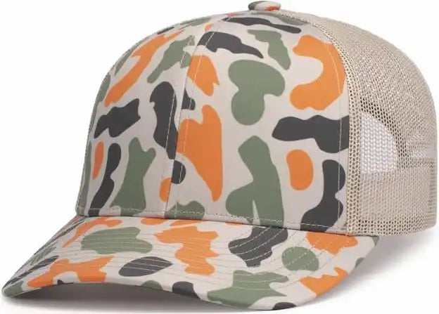 Pacific Headwear P686 Duck Camo Trucker Snapback Cap Blaze Khaki / 7’’ 7 7/8’’