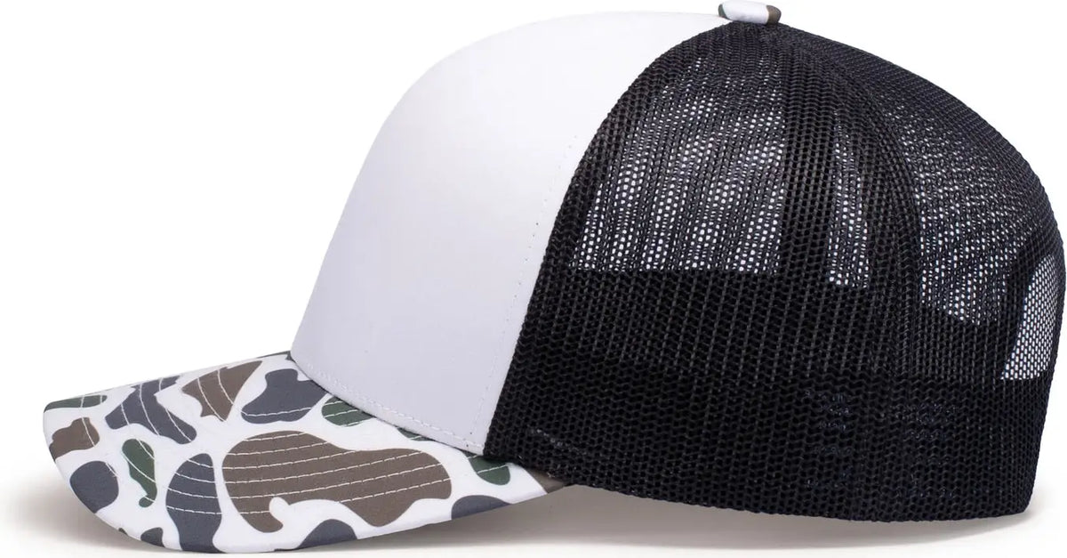 Pacific Headwear P686 Duck Camo Trucker Snapback Cap - Burnt Orangene Light Charcoal Timberline - Dark Gray / one Size