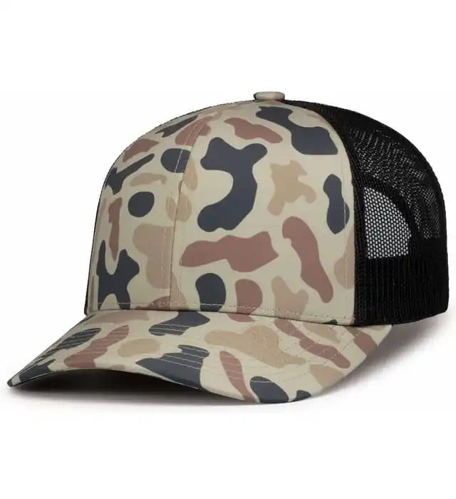 Pacific Headwear P686 Duck Camo Trucker Snapback Cap - Canyon Lt Charcoal - 7’’ - 7 7/8’’