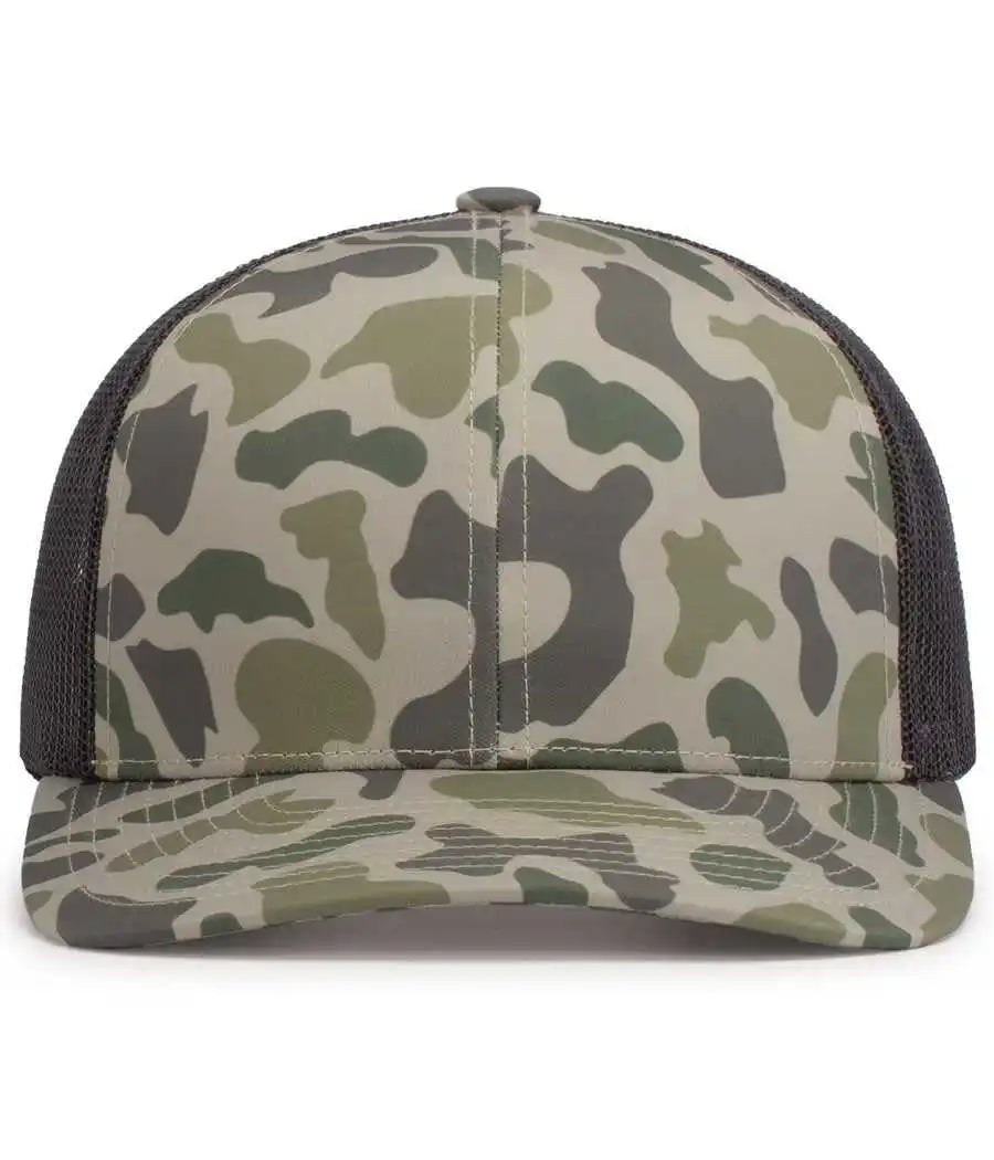 Pacific Headwear P686 Duck Camo Trucker Snapback Cap - Coastland Lt Charcoal - 7’’ - 7 7/8’’