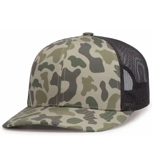 Pacific Headwear P686 Duck Camo Trucker Snapback Cap Coastland Lt Charcoal / 7’’ 7 7/8’’