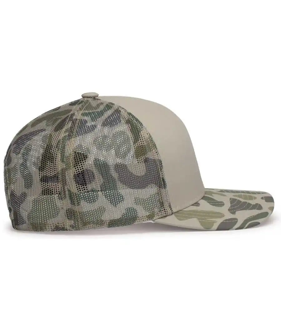 Pacific Headwear P686 Duck Camo Trucker Snapback Cap Khaki Coastland / 7’’ 7 7/8’’