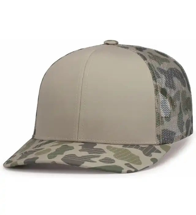 Pacific Headwear P686 Duck Camo Trucker Snapback Cap - Khaki Coastland - 7’’ - 7 7/8’’