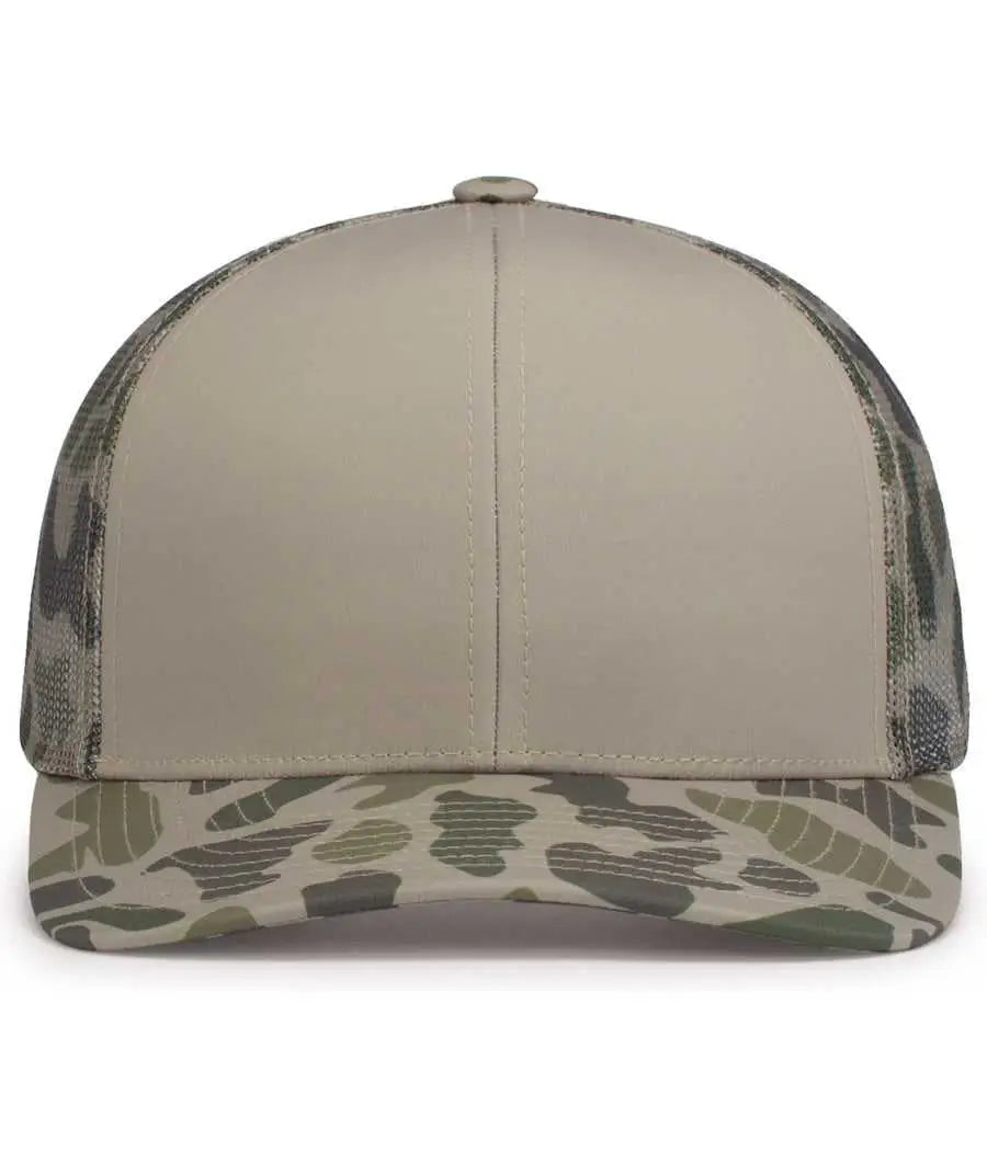 Pacific Headwear P686 Duck Camo Trucker Snapback Cap - Khaki Coastland - 7’’ - 7 7/8’’