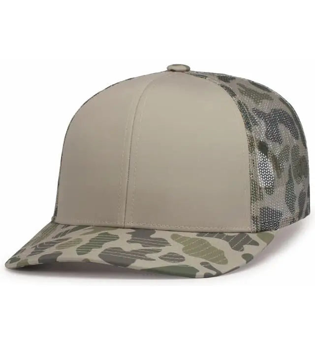 Pacific Headwear P686 Duck Camo Trucker Snapback Cap - Khaki Coastland - 7’’ - 7 7/8’’