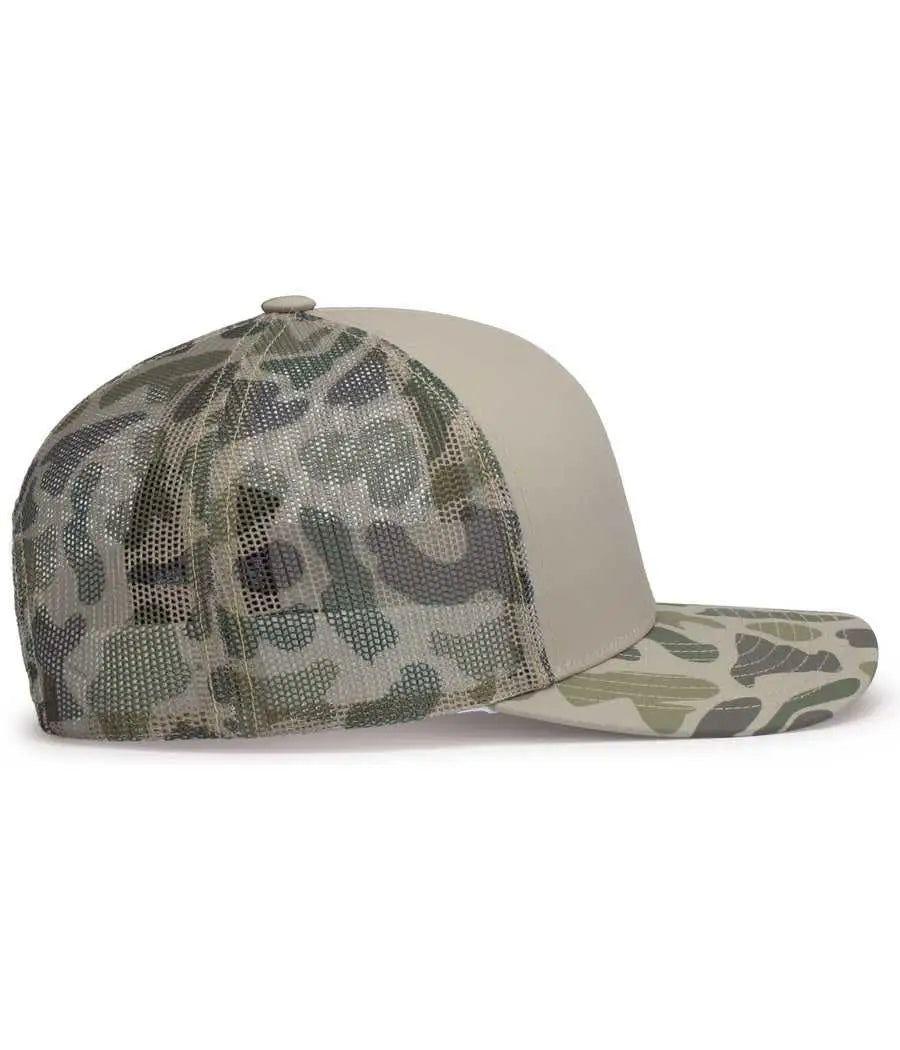 Pacific Headwear P686 Duck Camo Trucker Snapback Cap - Khaki Coastland - 7’’ - 7 7/8’’