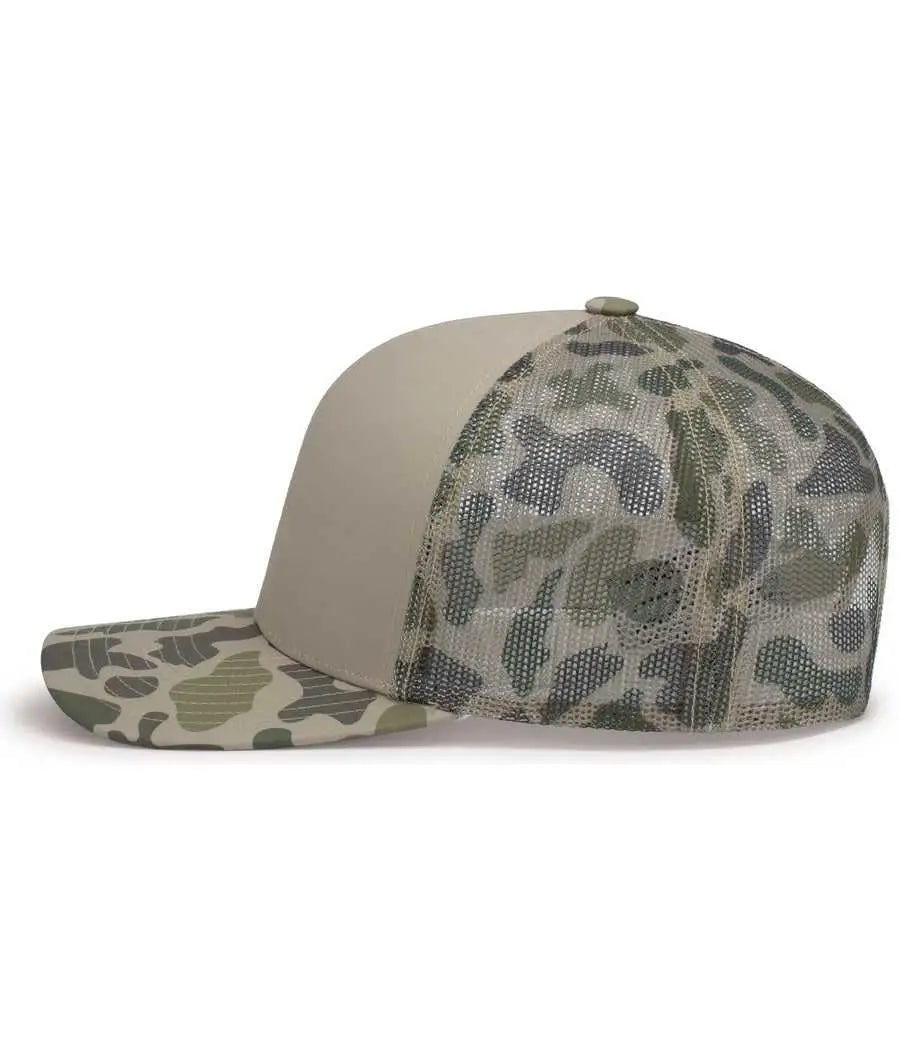 Pacific Headwear P686 Duck Camo Trucker Snapback Cap - Khaki Coastland - 7’’ - 7 7/8’’