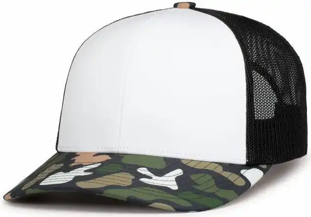 Pacific Headwear P686 Duck Camo Trucker Snapback Cap - White Lt Charcoal Bayou - 7’’ - 7 7/8’’