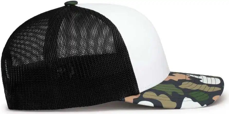 Pacific Headwear P686 Duck Camo Trucker Snapback Cap - White Lt Charcoal Bayou - 7’’ - 7 7/8’’