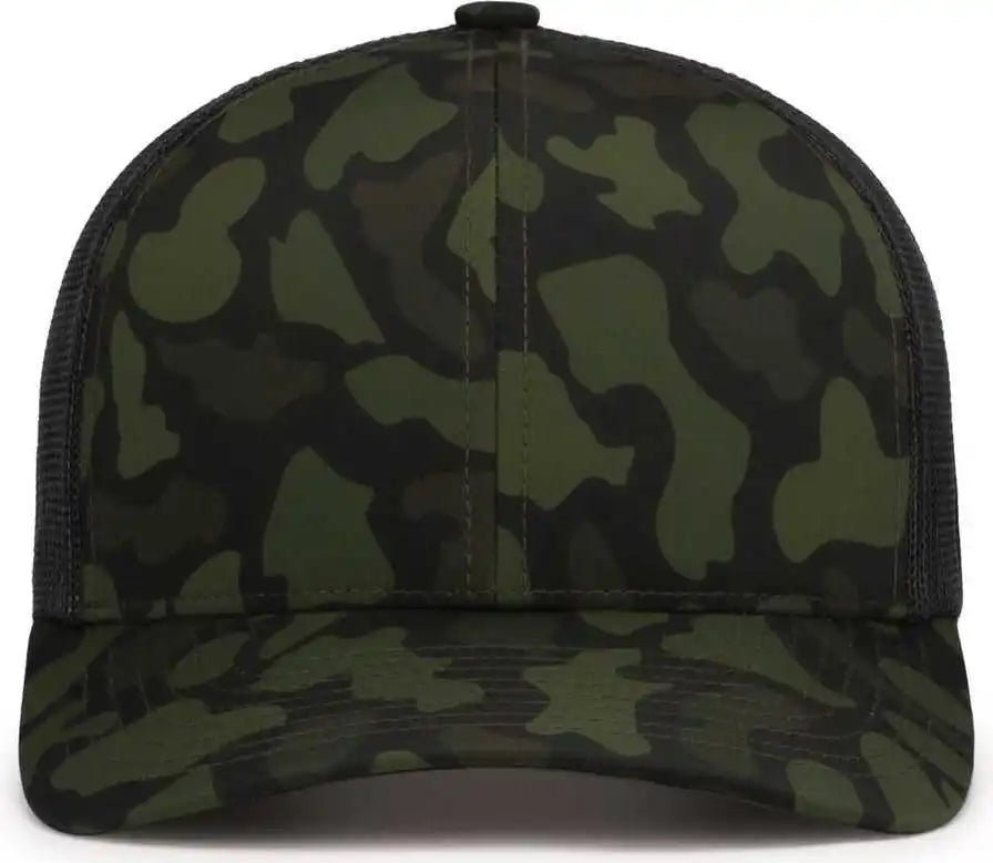 Pacific Headwear P686 Duck Camo Trucker Snapback Cap - Woodland Lt Charcoal - 7’’ - 7 7/8’’