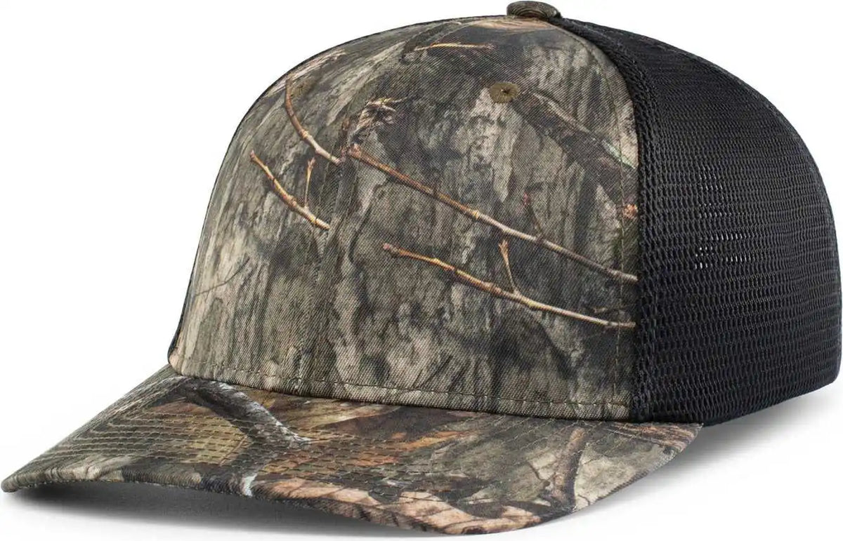 Pacific Headwear P691 Mossy Oak Low Profile Trucker Pacflex Cap Country Dna Lt Charcoal Black / 6 7/8’’ 7 3/8’’