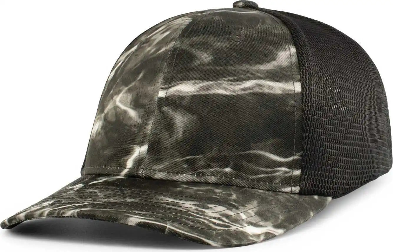 Pacific Headwear P691 Mossy Oak Low Profile Trucker Pacflex Cap - Elements Agua Blacktip Black - 6 7/8’’ 7 3/8’’