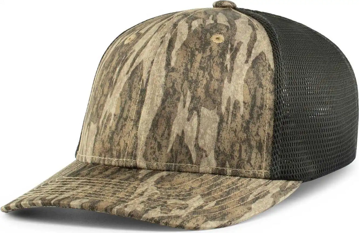 Pacific Headwear P691 Mossy Oak Low Profile Trucker Pacflex Cap New Bottomland Lt Charcoal / 6 7/8’’ 7 3/8’’