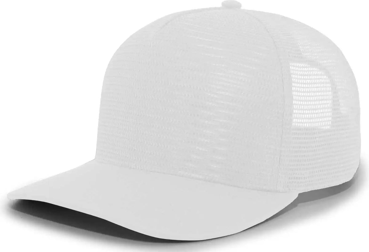 Pacific Headwear P724 5 Panel Mesh Overlay Trucker Snapback White / 7’’ 7 7/8’’