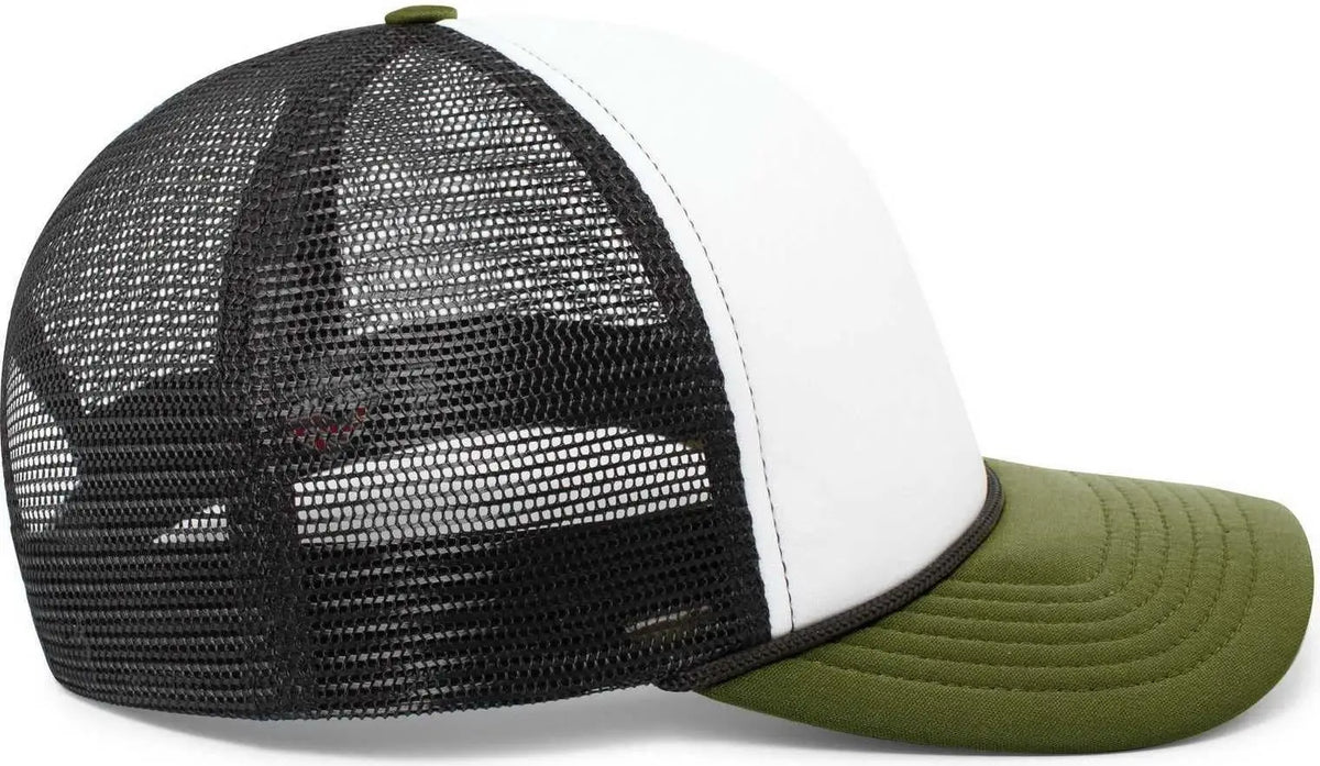 Pacific Headwear P782 Foamie Fresh Trucker Cap - White Black Moss - Olive / 7’’ - 7 7/8’’