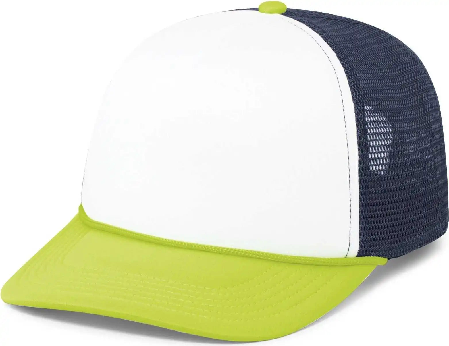 Pacific Headwear P782 Foamie Fresh Trucker Cap - White Navy Chartruese - Green / 7’’ - 7 7/8’’