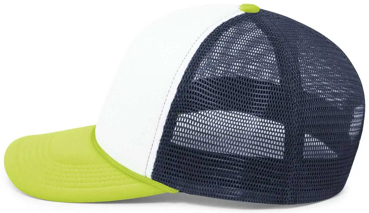 Pacific Headwear P782 Foamie Fresh Trucker Cap - White Navy Chartruese - Green / 7’’ - 7 7/8’’