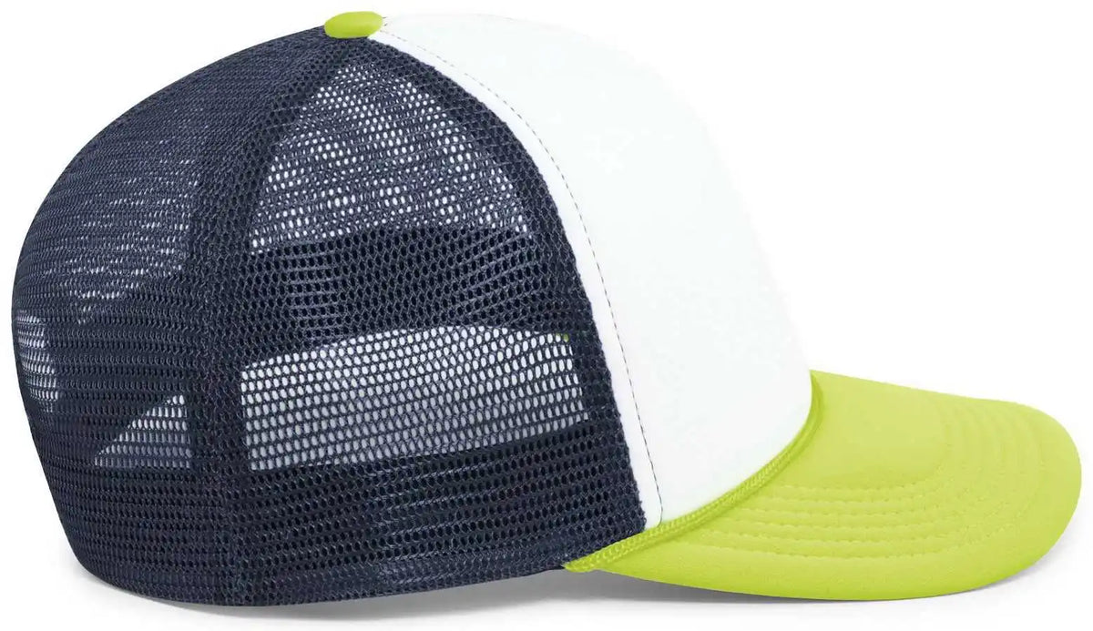 Pacific Headwear P782 Foamie Fresh Trucker Cap - White Navy Chartruese - Green / 7’’ - 7 7/8’’