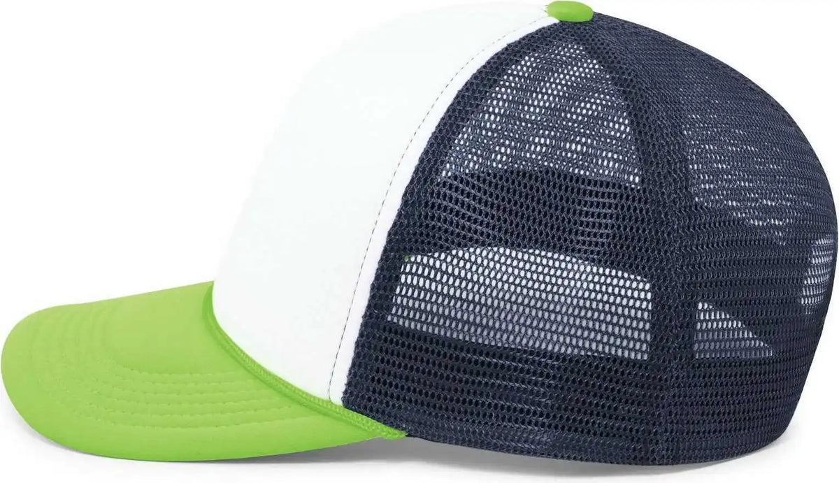 Pacific Headwear P782 Foamie Fresh Trucker Cap - White Navy Neon Green - 7’’ - 7 7/8’’