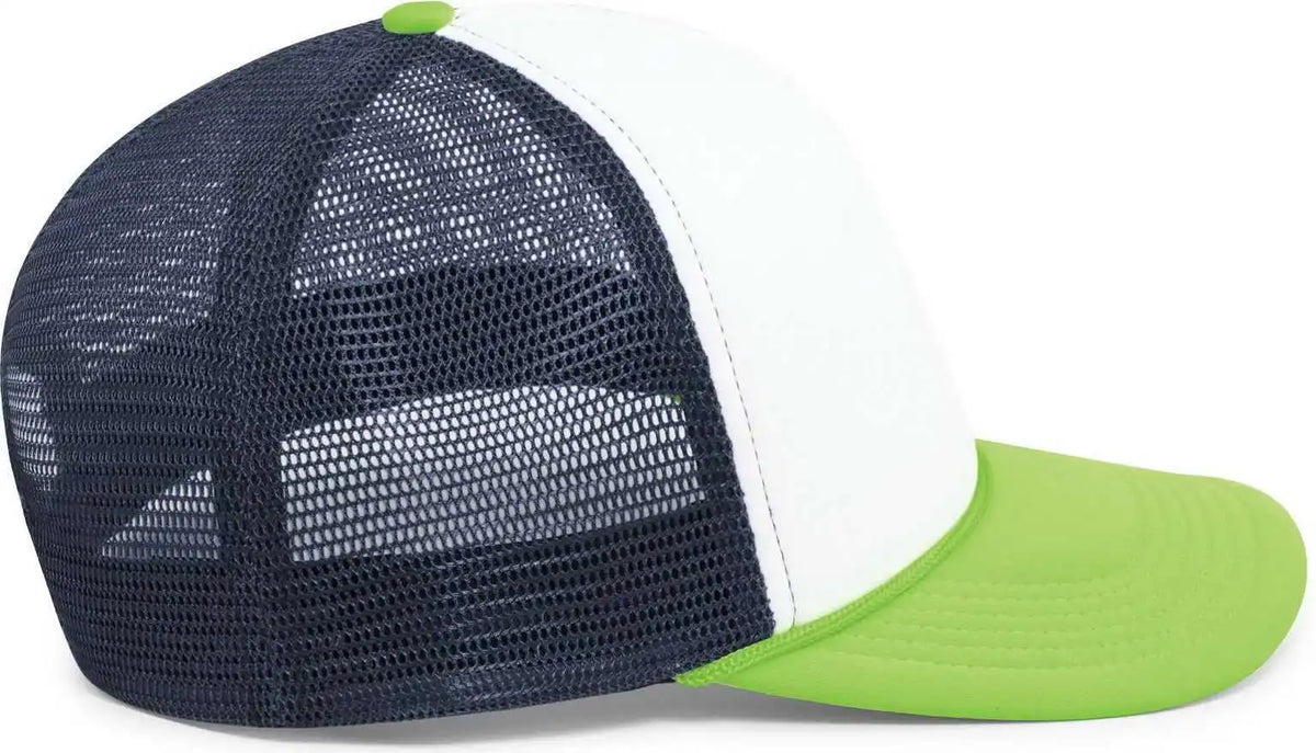 Pacific Headwear P782 Foamie Fresh Trucker Cap - White Navy Neon Green - 7’’ - 7 7/8’’