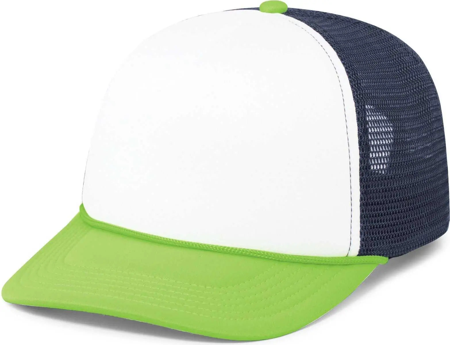 Pacific Headwear P782 Foamie Fresh Trucker Cap - White Navy Neon Green - 7’’ - 7 7/8’’